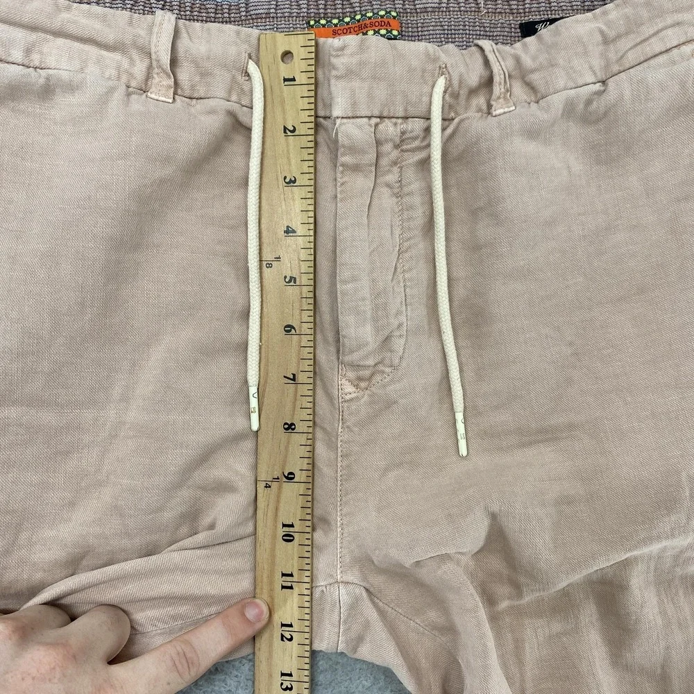 Scotch & Soda Warren Pants Mens 34x30 Beige Linen Blend Elastic Waist Chino